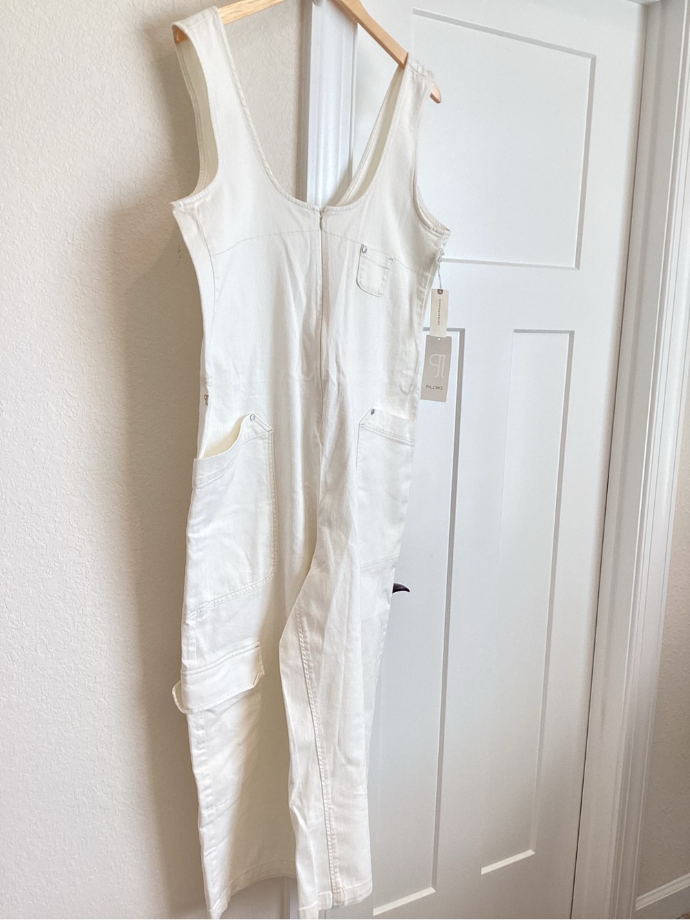 Anthropologie Overalls Pilcro Zip-Front Wide-Leg Overalls New Medium Ivory - Picture 6 of 14